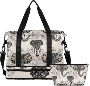SUABO Travel Duffel Bag, Elephant Head Sports Tote Gym Bag for Travel, Shoulder Weekender Overnight Bag for Women Men