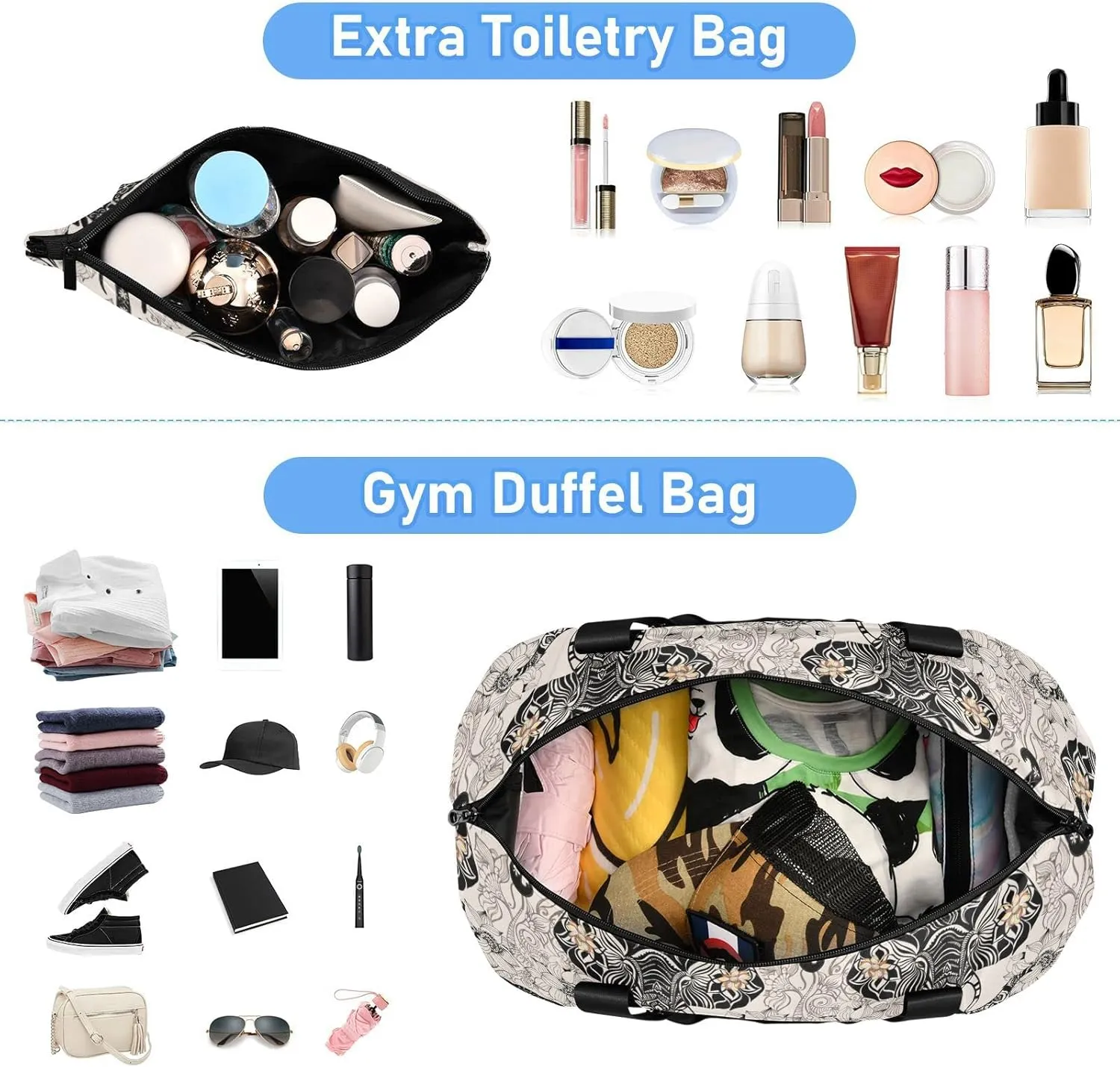 SUABO Travel Duffel Bag, Elephant Head Sports Tote Gym Bag for Travel, Shoulder Weekender Overnight Bag for Women Men