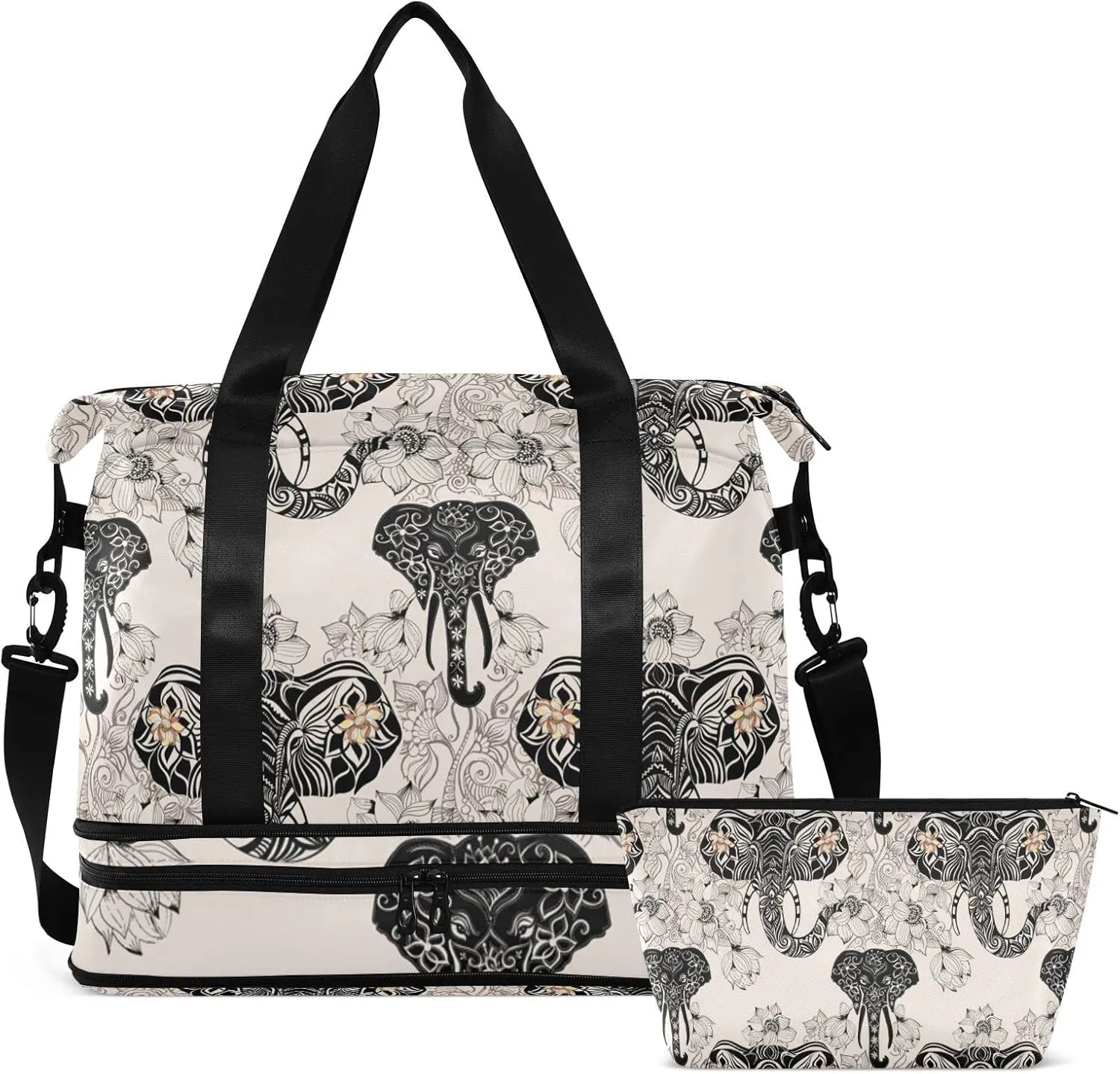 SUABO Travel Duffel Bag, Elephant Head Sports Tote Gym Bag for Travel, Shoulder Weekender Overnight Bag for Women Men