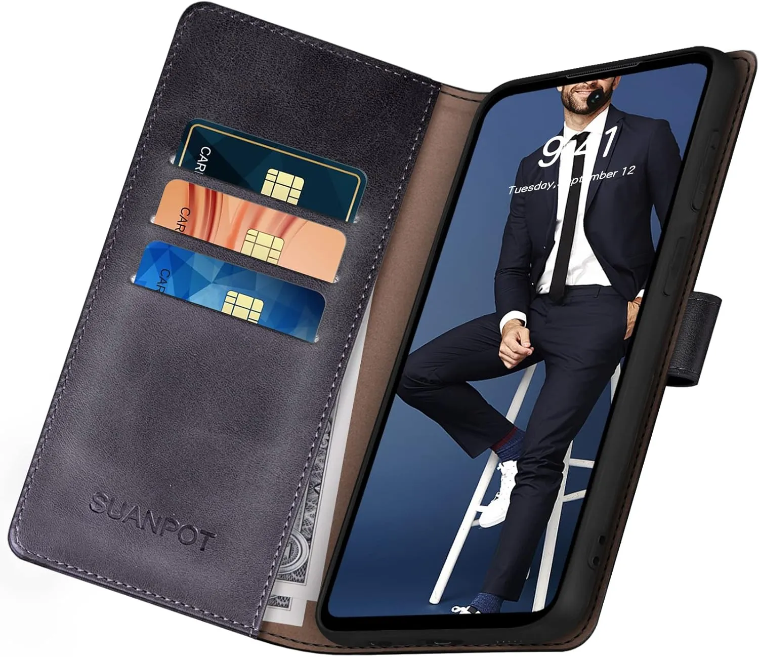 SUANPOT for Motorola（Moto G Power 2023） Wallet case 【RFID Blocking】 Credit Card Holder, Flip Folio Book PU Leather Phone case Shockproof Cover for Women Men Power2023 Black