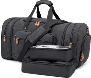 Sucipi Duffle Bag for Men Canvas Travel Duffel Bag 43L Overnight Carry on Bag with Shoe Compartment Weekender Bag with Toiletry Bag for Airplanes