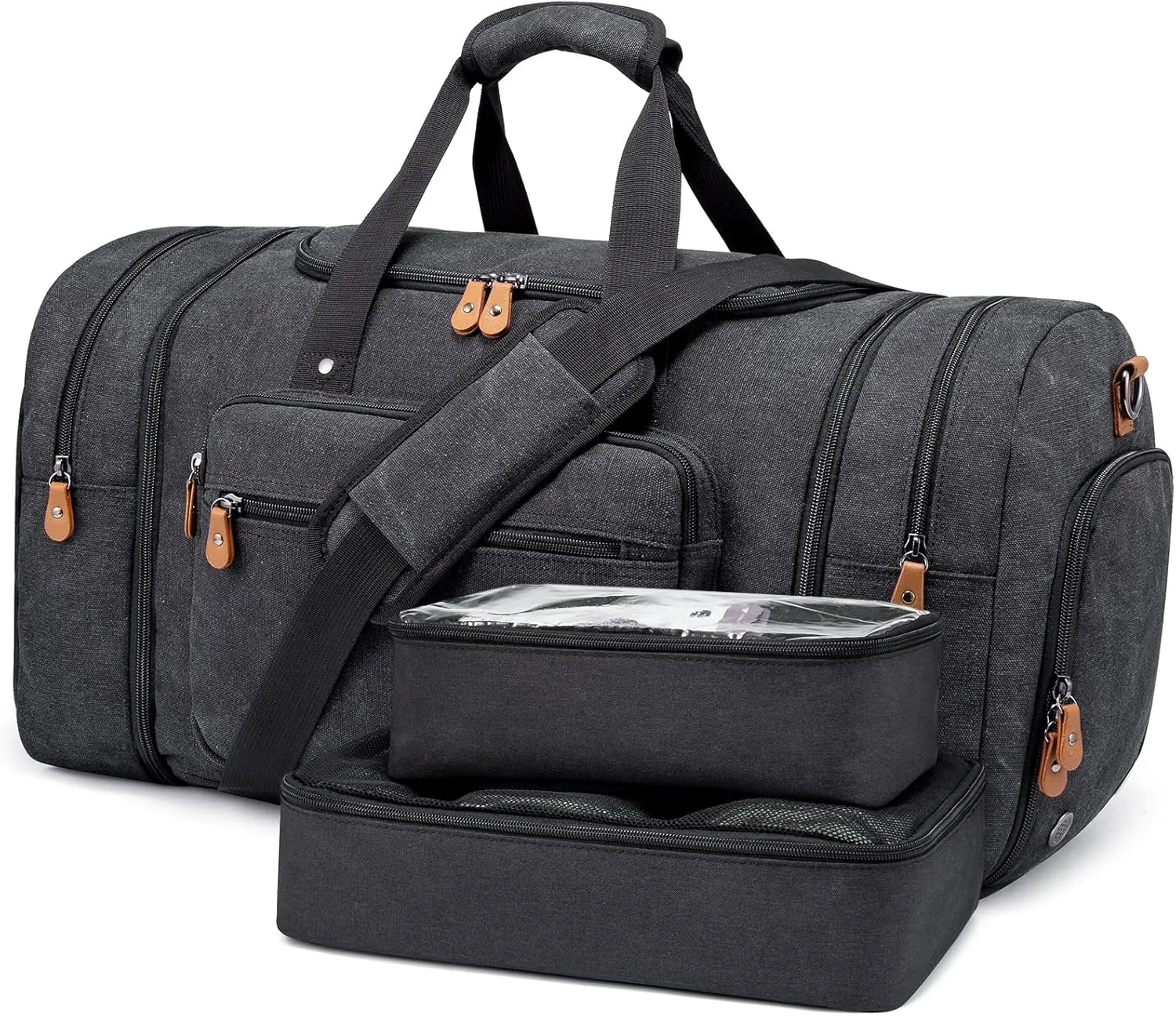Sucipi Duffle Bag for Men Canvas Travel Duffel Bag 43L Overnight Carry on Bag with Shoe Compartment Weekender Bag with Toiletry Bag for Airplanes