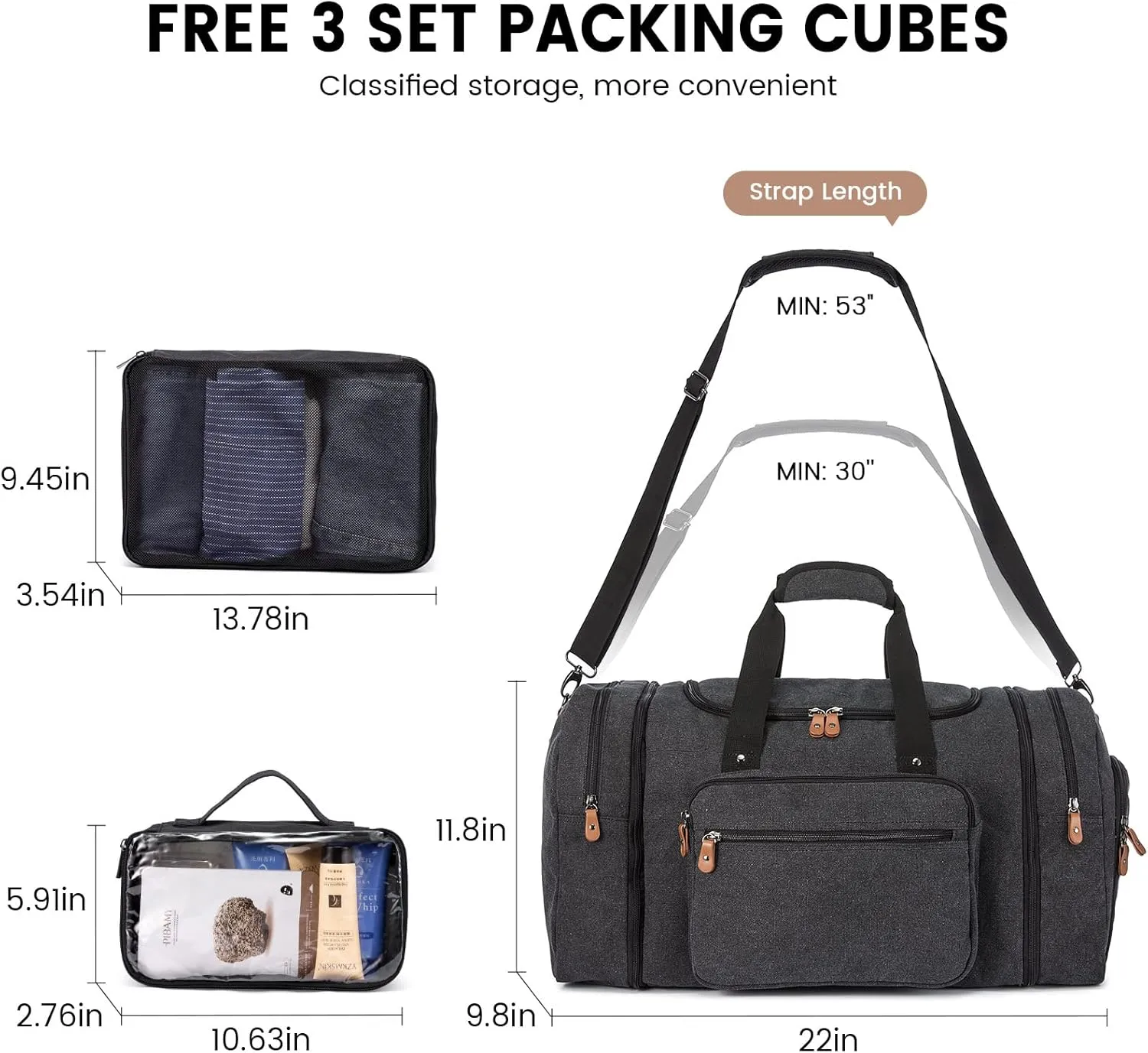 Sucipi Duffle Bag for Men Canvas Travel Duffel Bag 43L Overnight Carry on Bag with Shoe Compartment Weekender Bag with Toiletry Bag for Airplanes