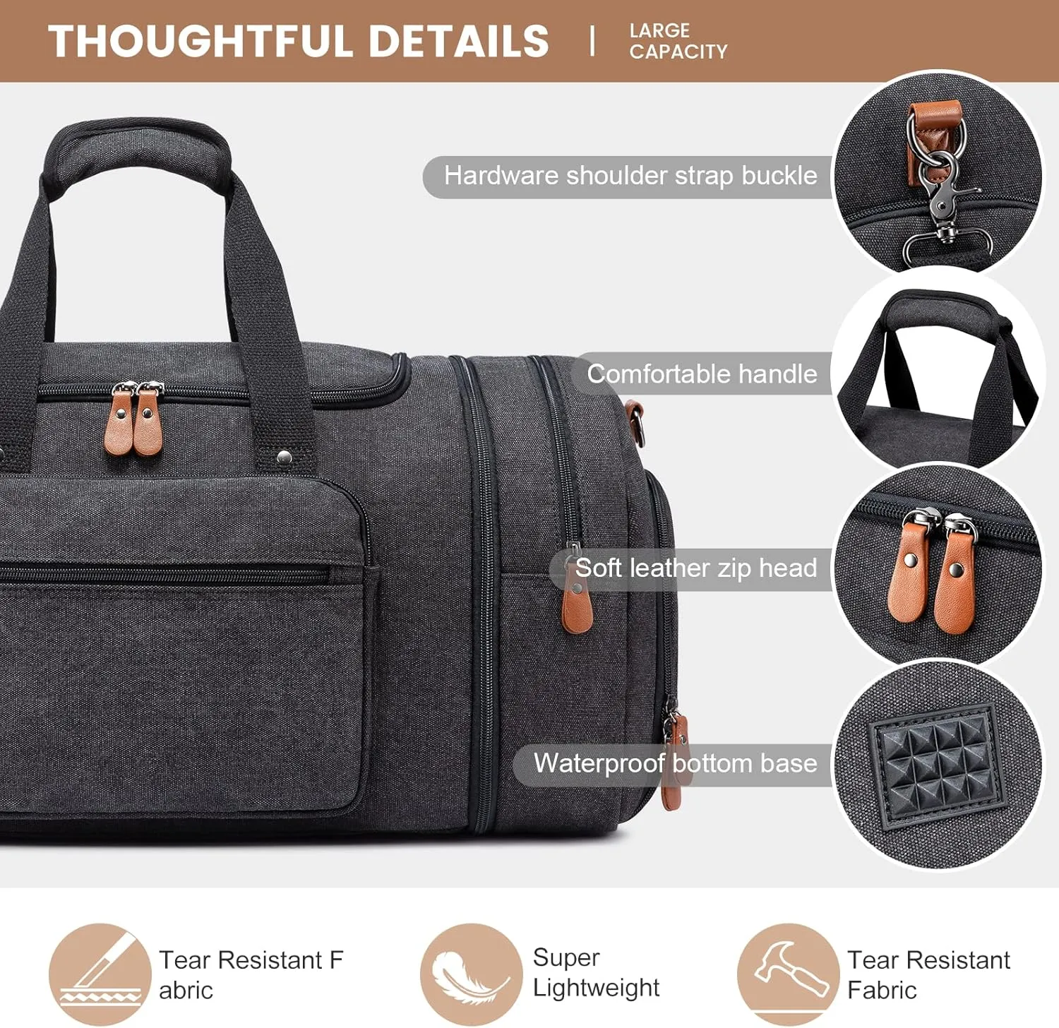 Sucipi Duffle Bag for Men Canvas Travel Duffel Bag 43L Overnight Carry on Bag with Shoe Compartment Weekender Bag with Toiletry Bag for Airplanes