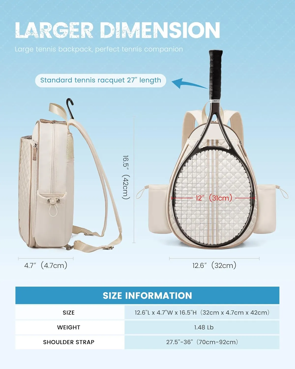 Sucipi Tennis Bag, Quilted Tennis Sling Crossbody Backpack, Water Resistant Tennis Racket Bags for Women Men, Suitable for Pickleball Tennis Badminton