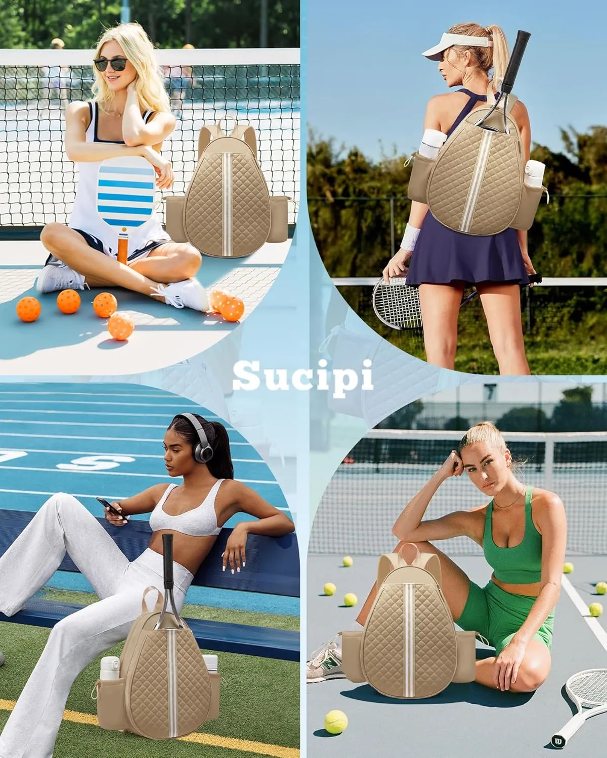 Sucipi Tennis Bag, Quilted Tennis Sling Crossbody Backpack, Water Resistant Tennis Racket Bags for Women Men, Suitable for Pickleball Tennis Badminton