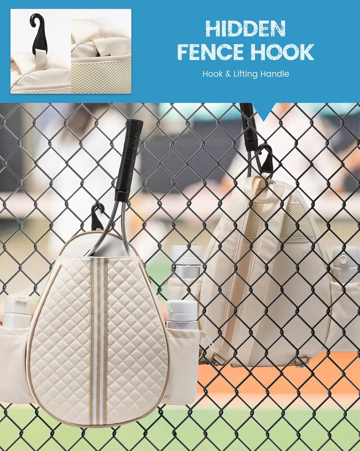Sucipi Tennis Bag, Quilted Tennis Sling Crossbody Backpack, Water Resistant Tennis Racket Bags for Women Men, Suitable for Pickleball Tennis Badminton