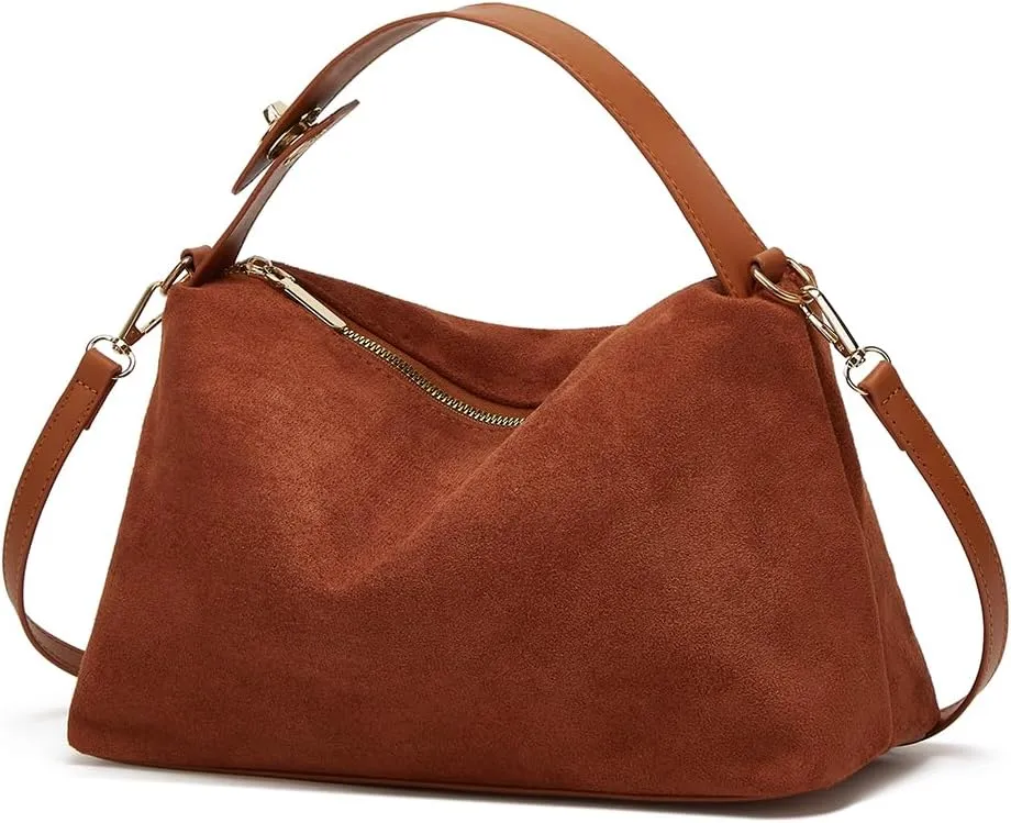 Suede Bag Slouchy Shoulder Bag for Women Crescent Satchel Crossbody Purse Brown Suede Bag Work Tote Handbags
