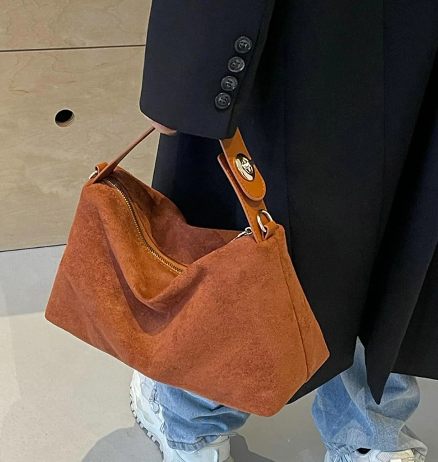 Suede Bag Slouchy Shoulder Bag for Women Crescent Satchel Crossbody Purse Brown Suede Bag Work Tote Handbags