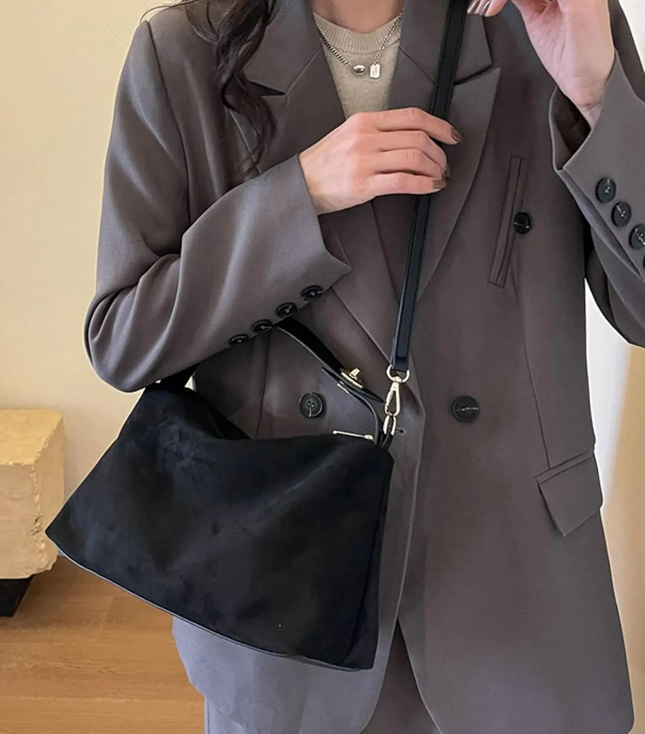 Suede Bag Slouchy Shoulder Bag for Women Crescent Satchel Crossbody Purse Brown Suede Bag Work Tote Handbags