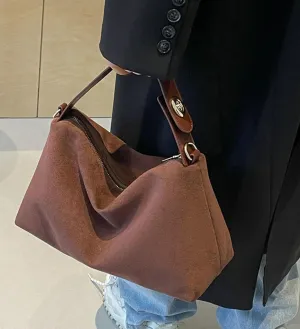 Suede Bag Slouchy Shoulder Bag for Women Crescent Satchel Crossbody Purse Brown Suede Bag Work Tote Handbags