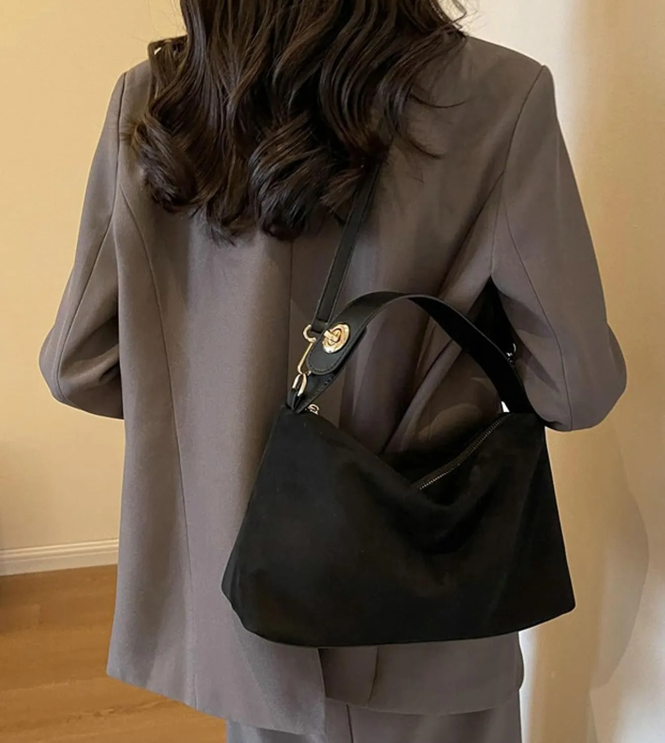 Suede Bag Slouchy Shoulder Bag for Women Crescent Satchel Crossbody Purse Brown Suede Bag Work Tote Handbags