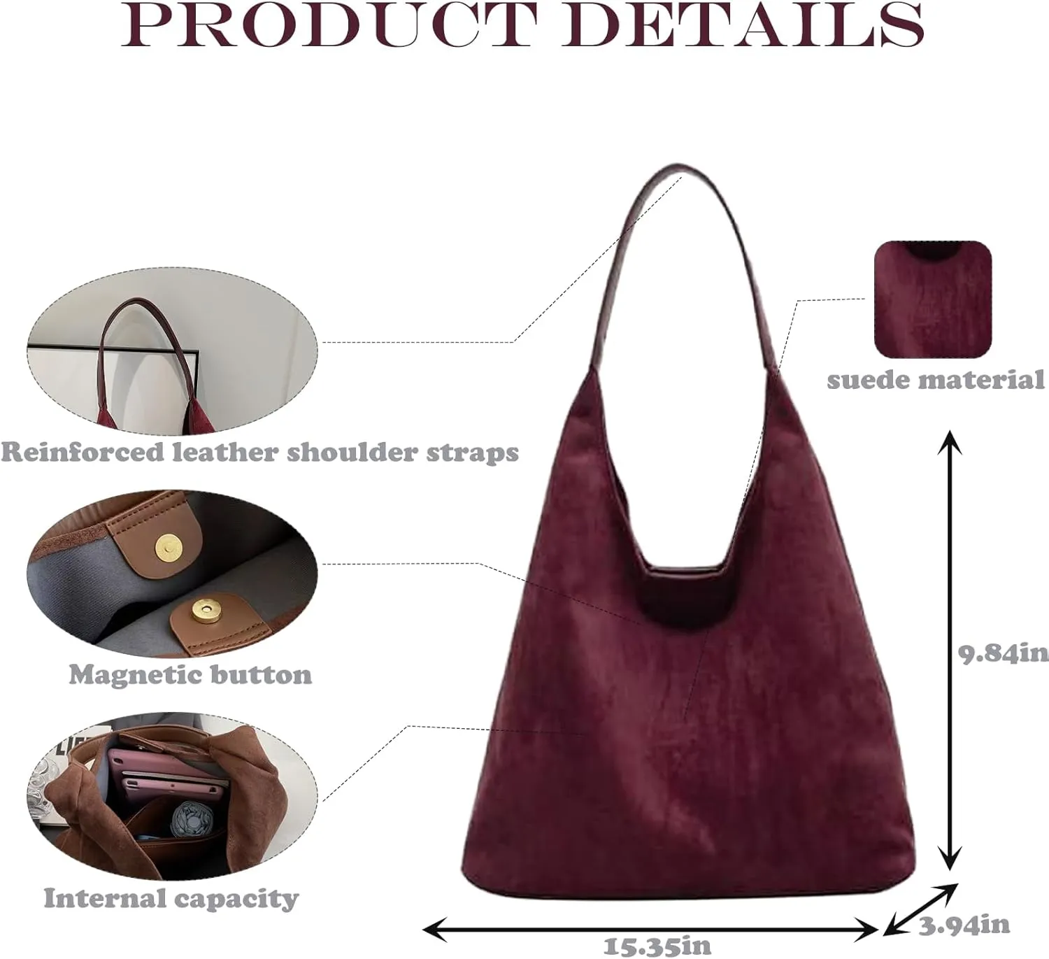 Suede Bags for Women, 2025 New Suede Tote Bag for Women, Retro Slouchy Office Shoulder Top-handle Tote Handbags