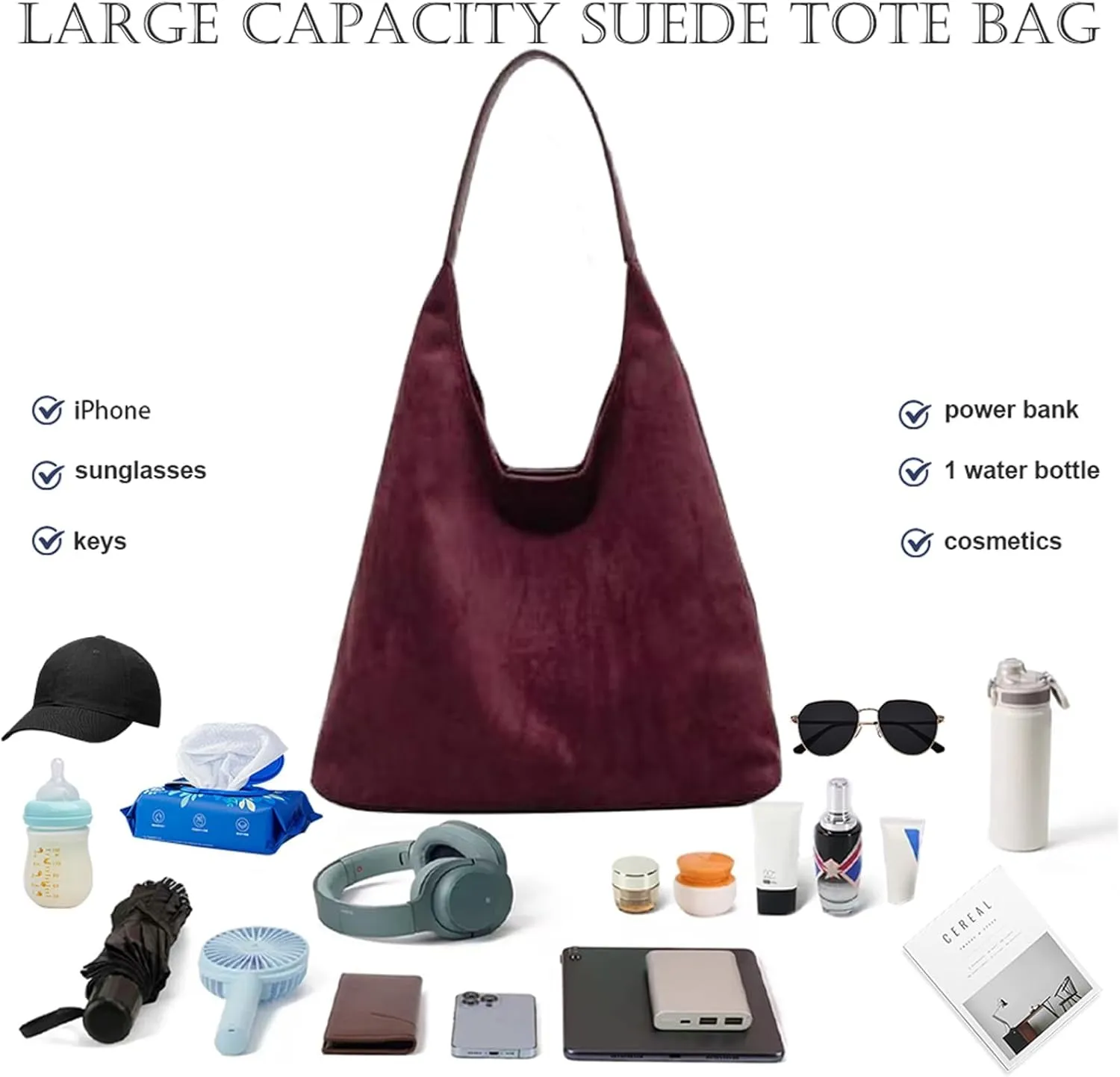 Suede Bags for Women, 2025 New Suede Tote Bag for Women, Retro Slouchy Office Shoulder Top-handle Tote Handbags