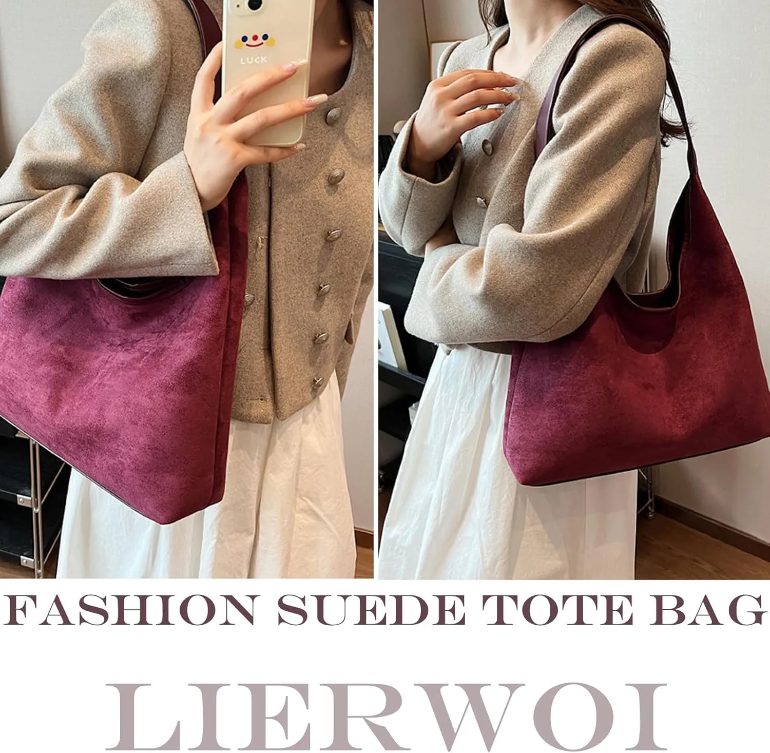 Suede Bags for Women, 2025 New Suede Tote Bag for Women, Retro Slouchy Office Shoulder Top-handle Tote Handbags
