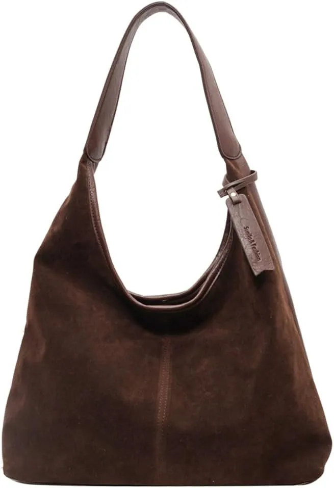 Suede Bags for Women Brown Suede Hobo Handbag Slouchy Bag Faux Suede Tote Bag Retro Suede Shoulder Bag Fall Purse