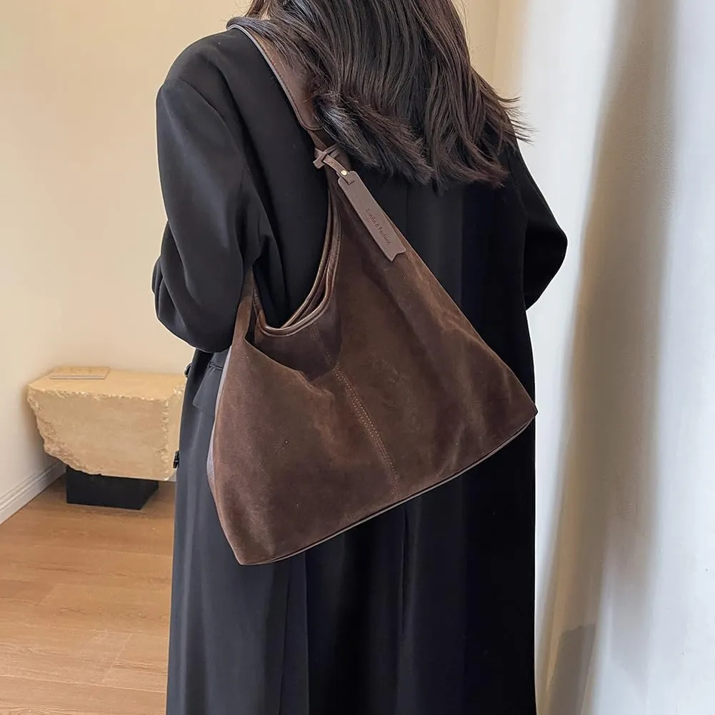 Suede Bags for Women Brown Suede Hobo Handbag Slouchy Bag Faux Suede Tote Bag Retro Suede Shoulder Bag Fall Purse