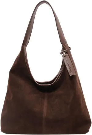 Suede Bags for Women Brown Suede Hobo Handbag Slouchy Bag Faux Suede Tote Bag Retro Suede Shoulder Bag Fall Purse