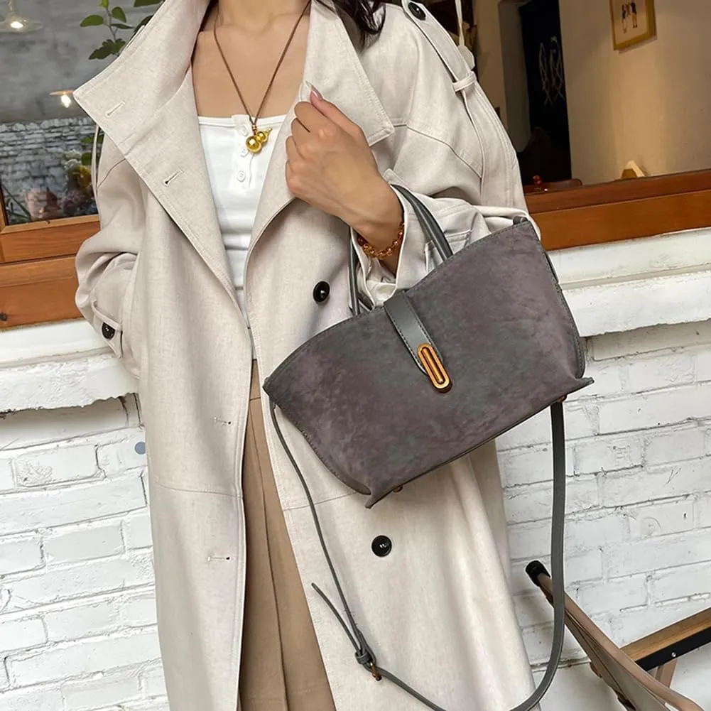 Suede Bags for Women Fall Purse 2024 Shoulder Handbag Satchel Bag Brown Top-handle Bag
