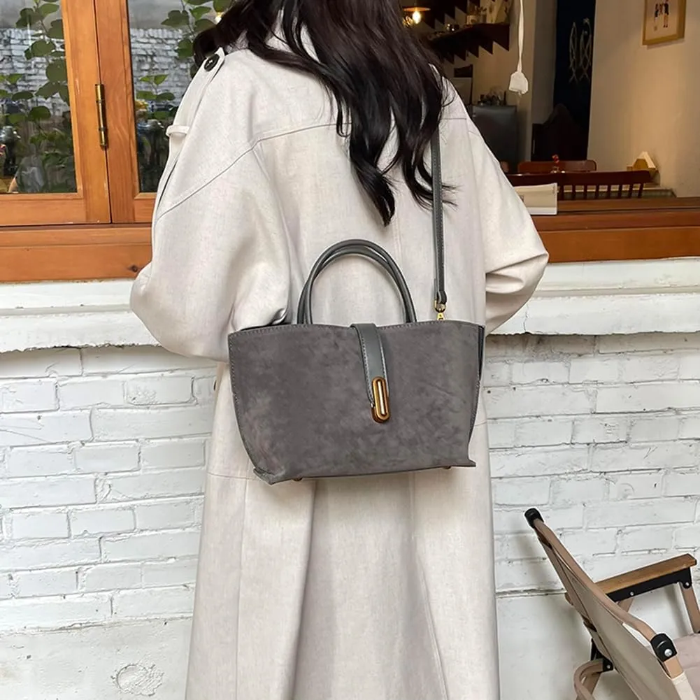Suede Bags for Women Fall Purse 2024 Shoulder Handbag Satchel Bag Brown Top-handle Bag