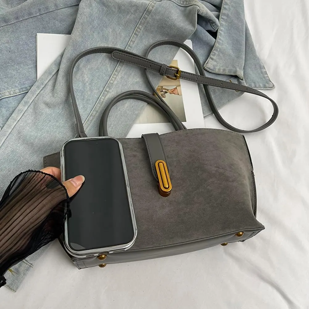 Suede Bags for Women Fall Purse 2024 Shoulder Handbag Satchel Bag Brown Top-handle Bag
