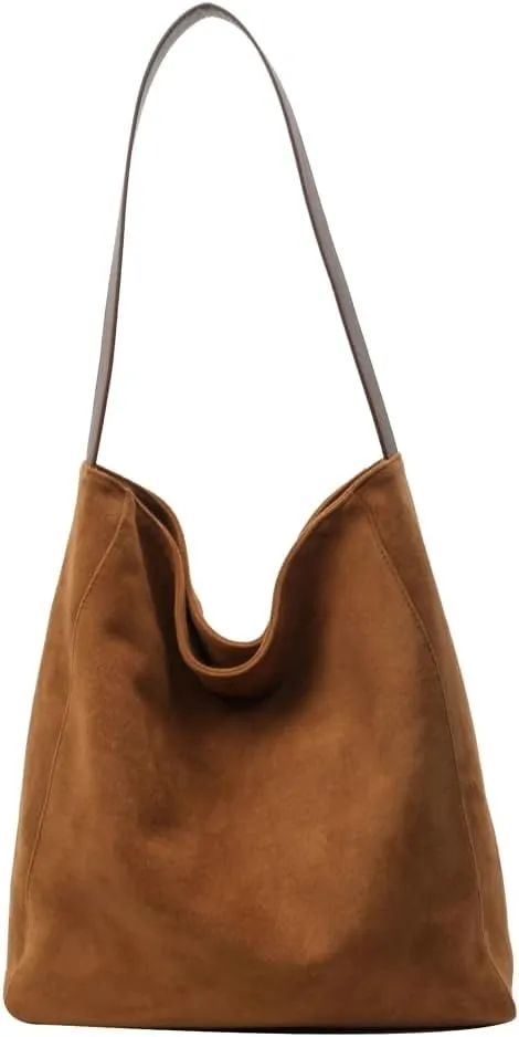 Suede Bags for Women Fashion Slouchy Shoulder Bag Retro Crescent Satchel Hobo Handbags College Work Tote Purses 2024