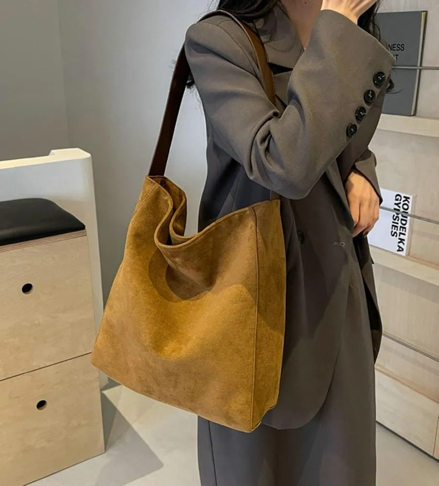 Suede Bags for Women Fashion Slouchy Shoulder Bag Retro Crescent Satchel Hobo Handbags College Work Tote Purses 2024