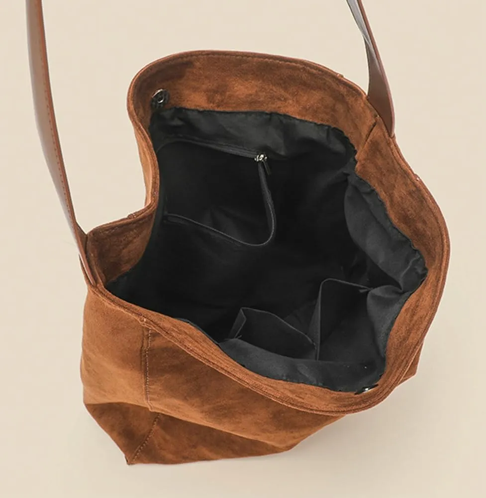 Suede Bags for Women Fashion Slouchy Shoulder Bag Retro Crescent Satchel Hobo Handbags College Work Tote Purses 2024