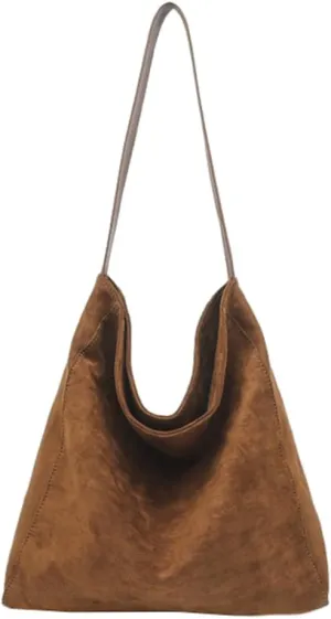 Suede Bags for Women Fashion Slouchy Shoulder Bag Retro Crescent Satchel Hobo Handbags College Work Tote Purses 2024