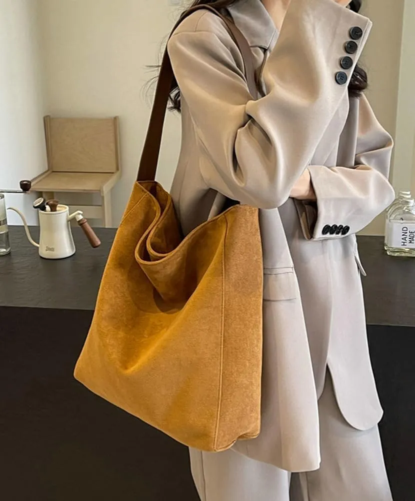 Suede Bags for Women Fashion Slouchy Shoulder Bag Retro Crescent Satchel Hobo Handbags College Work Tote Purses 2024
