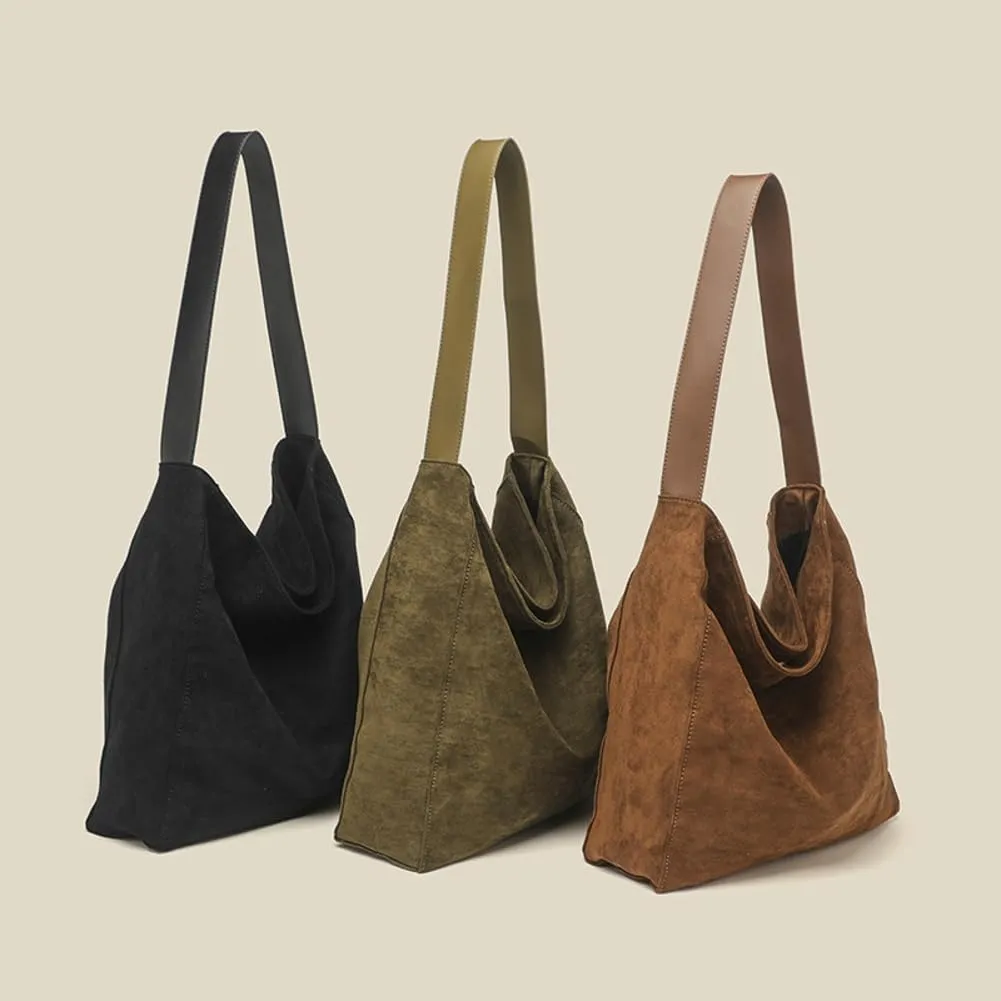 Suede Bags for Women Fashion Slouchy Shoulder Bag Retro Crescent Satchel Hobo Handbags College Work Tote Purses 2024