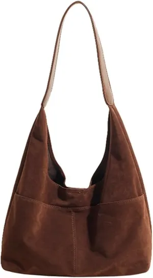 Suede Bags for Women Suede Hobo Bag Commuter Tote Slouchy Bag Vintage Bags Handbags Shoulder Bag for Work Travel Shopping