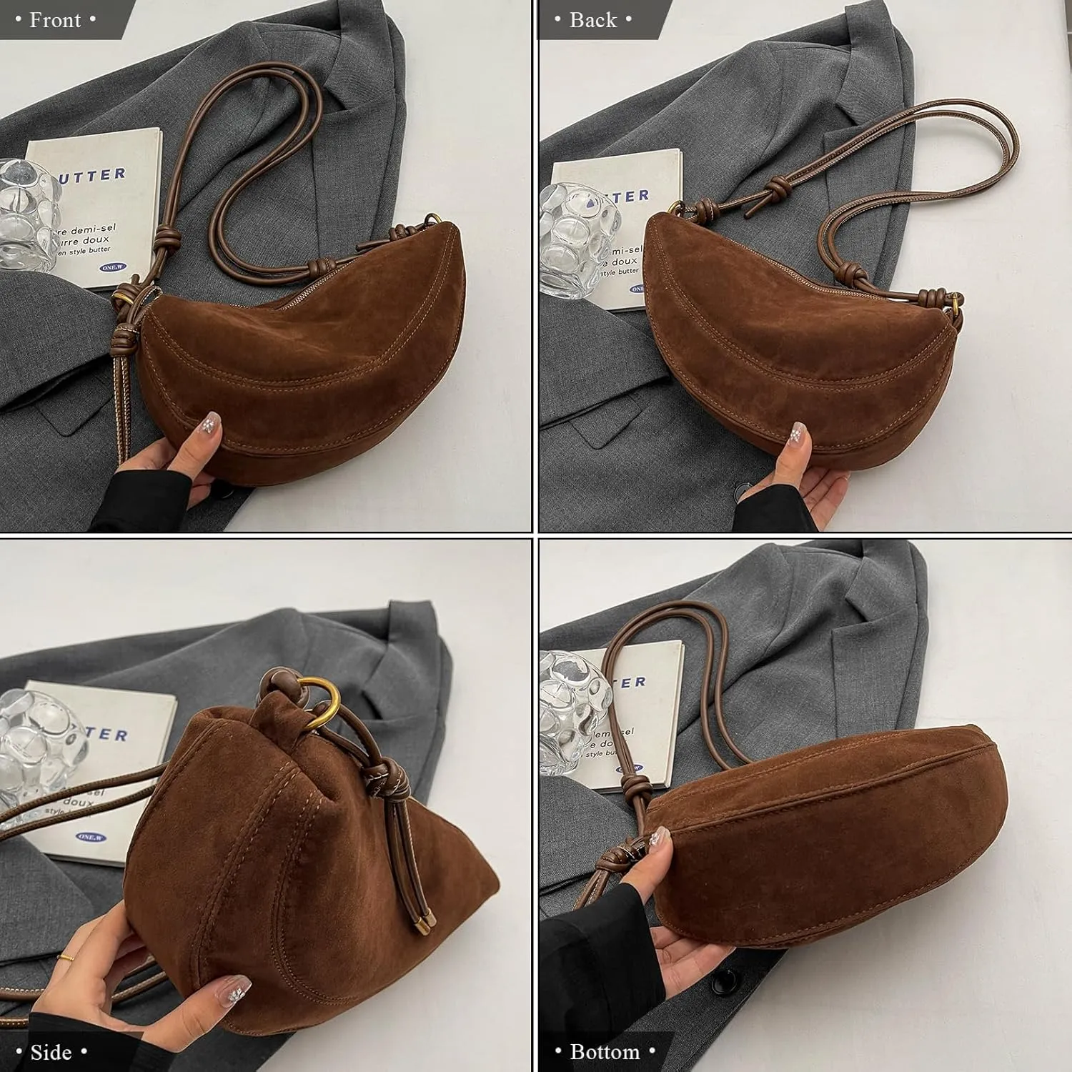 Suede Bags for Women Suede Purses Crescent Bag Crossbody Shoulder Bag Trendy Tote Handbags