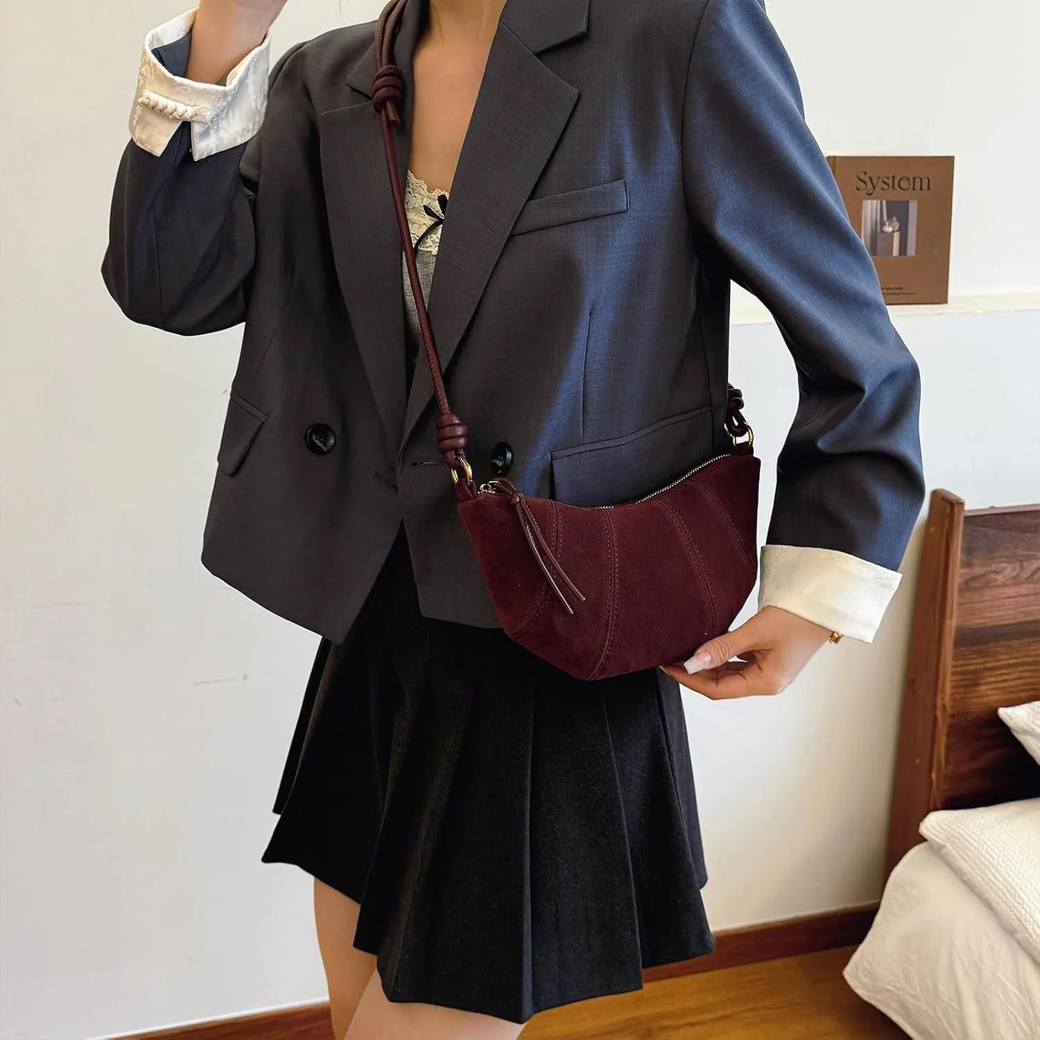 Suede Bags for Women Suede Purses Crescent Bag Crossbody Shoulder Bag Trendy Tote Handbags