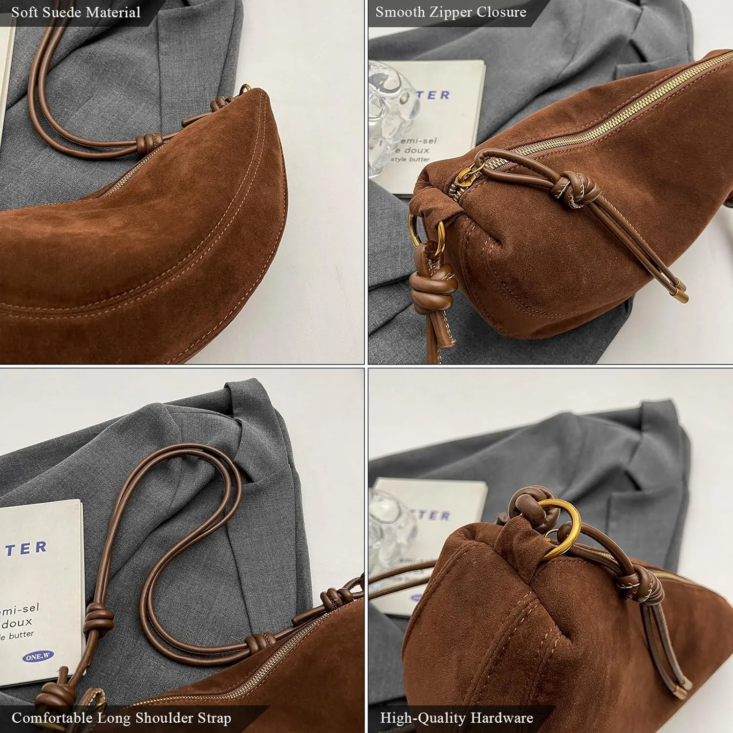 Suede Bags for Women Suede Purses Crescent Bag Crossbody Shoulder Bag Trendy Tote Handbags