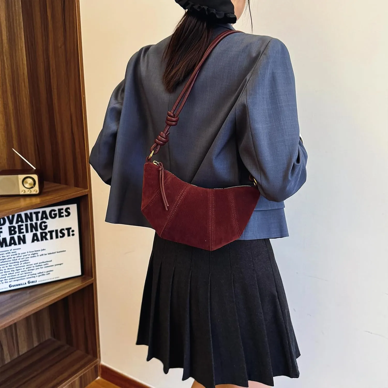 Suede Bags for Women Suede Purses Crescent Bag Crossbody Shoulder Bag Trendy Tote Handbags