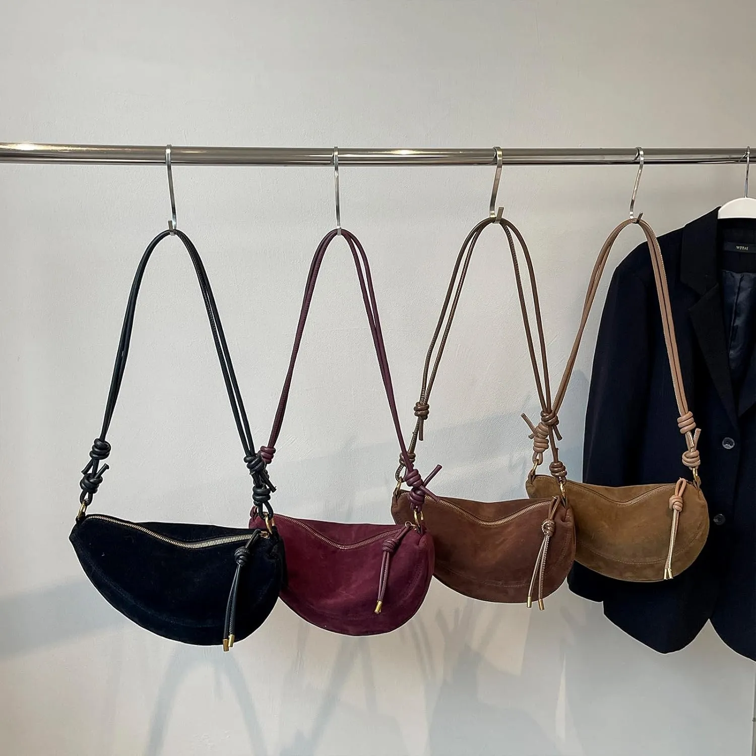 Suede Bags for Women Suede Purses Crescent Bag Crossbody Shoulder Bag Trendy Tote Handbags