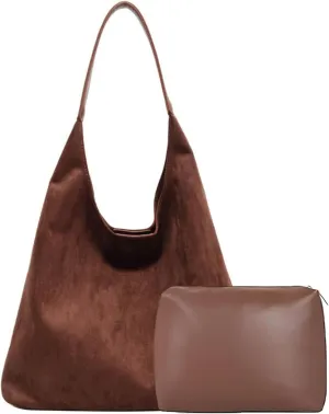 Suede Bags for Women Trendy Brown Suede Purses Hobo Handbag Leather Crossbody Bags for Shopping Party