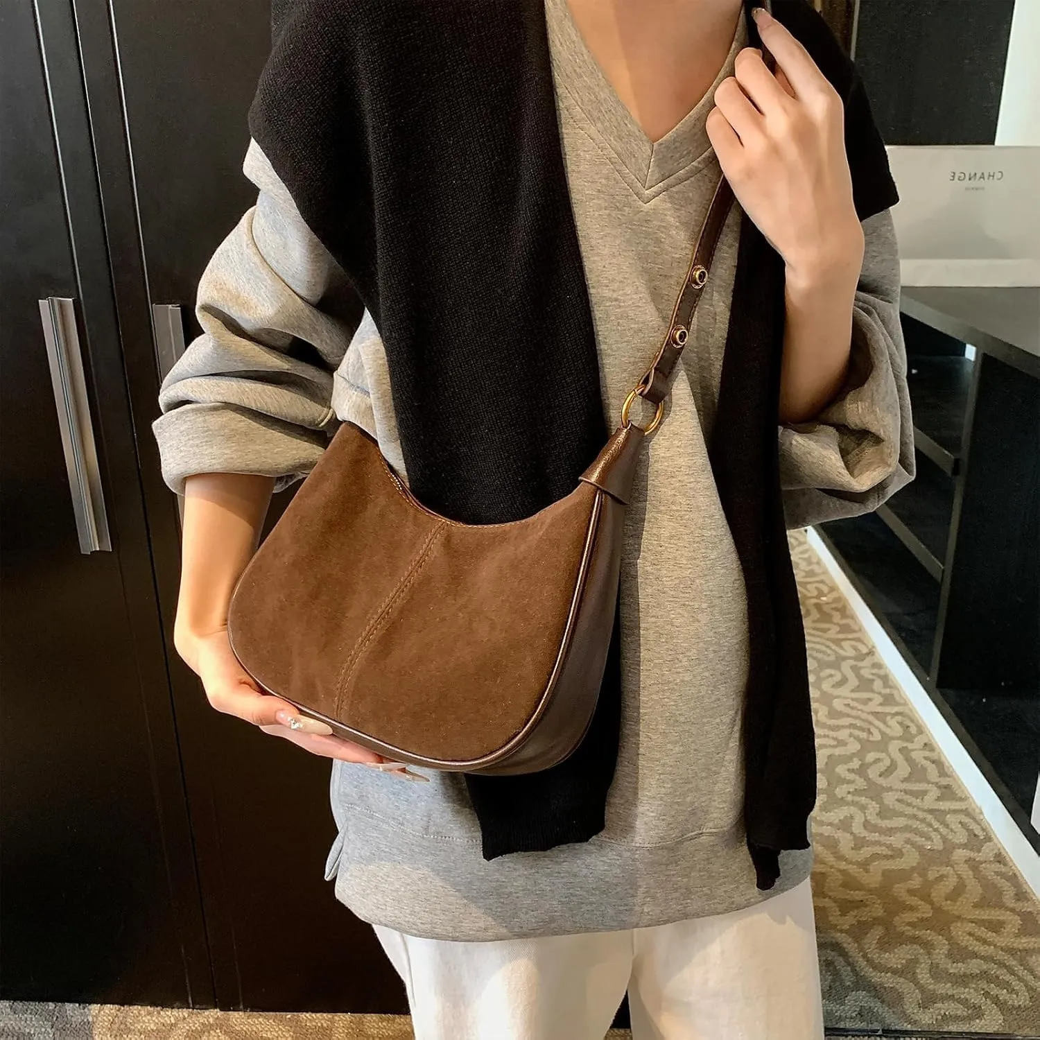 Suede Bags for Women Trendy Suede Purses Hobo Crescent Crossbody Shoulder Bag