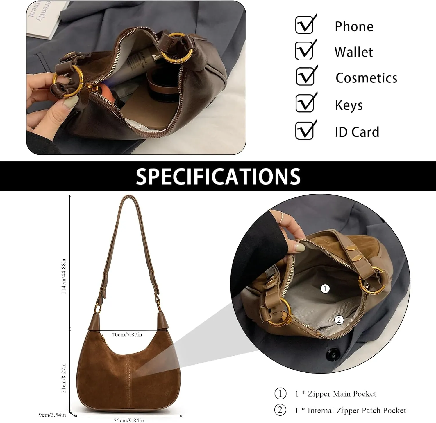 Suede Bags for Women Trendy Suede Purses Hobo Crescent Crossbody Shoulder Bag