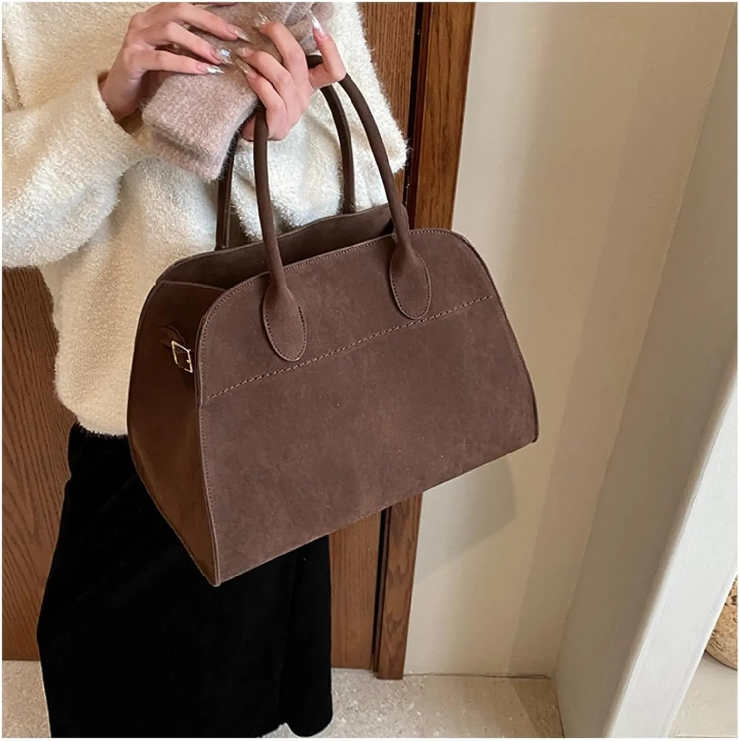 suede bags for women,Women's Suede Purse Vintage Top Handle Bag, Fashion Retro Shoulder Satchel Work Leather Bag