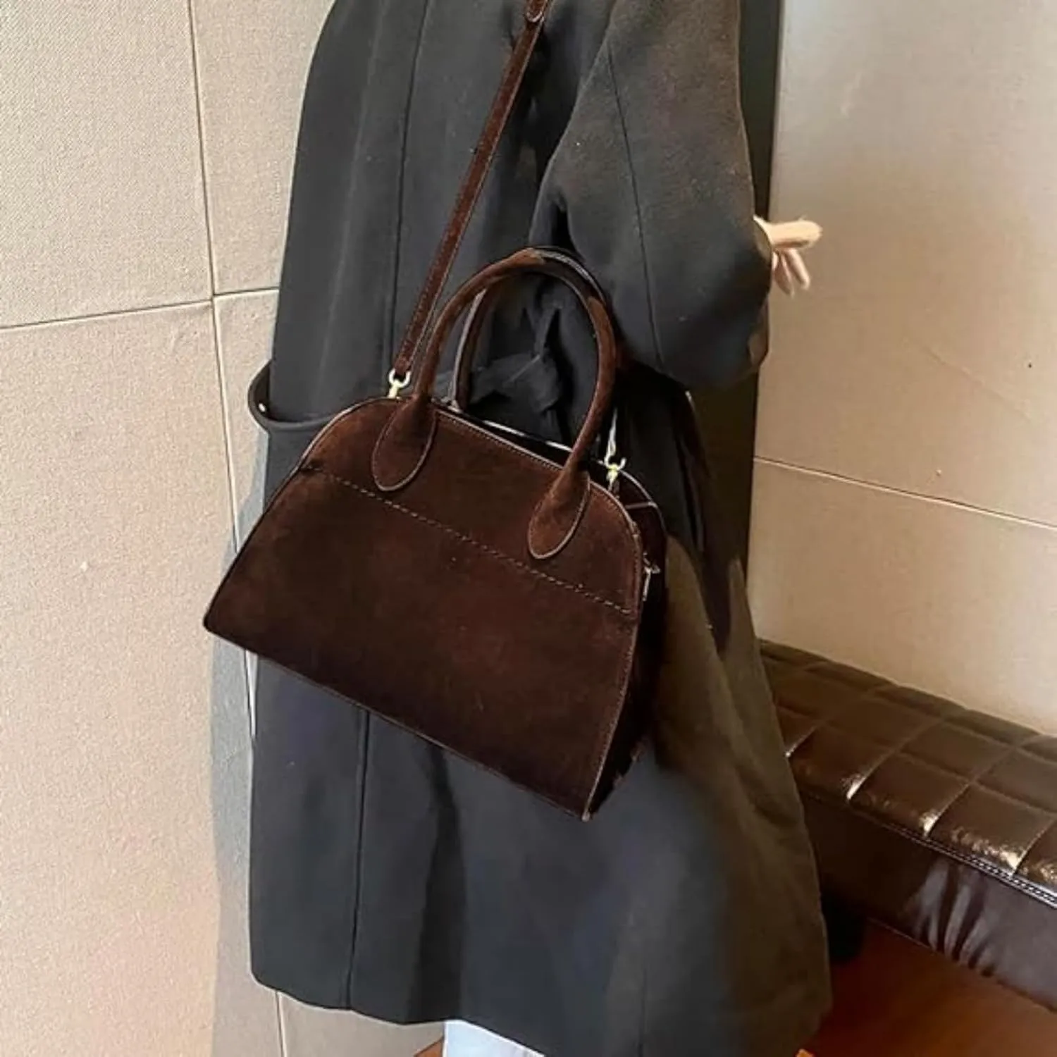 suede bags for women,Women's Suede Purse Vintage Top Handle Bag, Fashion Retro Shoulder Satchel Work Leather Bag