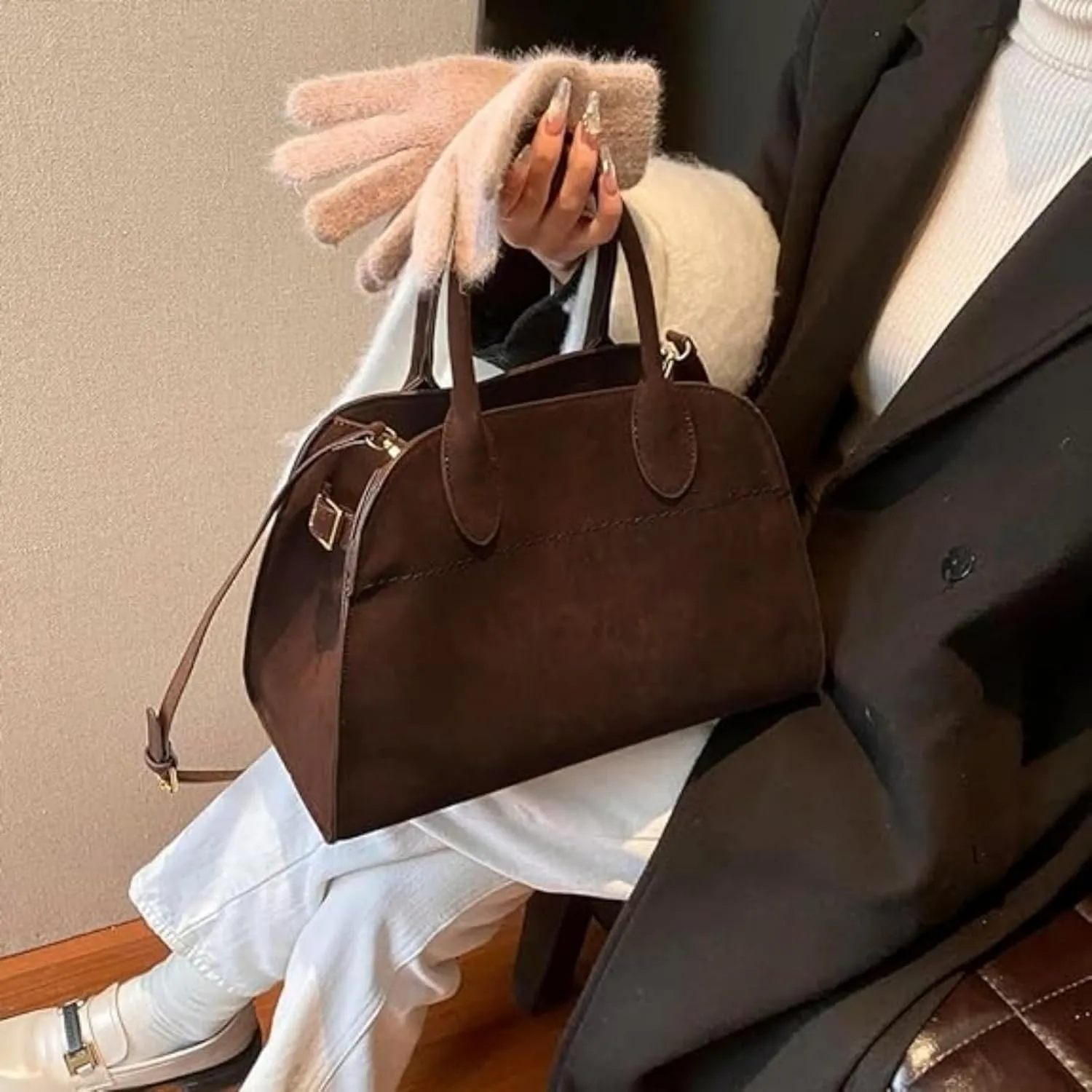 suede bags for women,Women's Suede Purse Vintage Top Handle Bag, Fashion Retro Shoulder Satchel Work Leather Bag