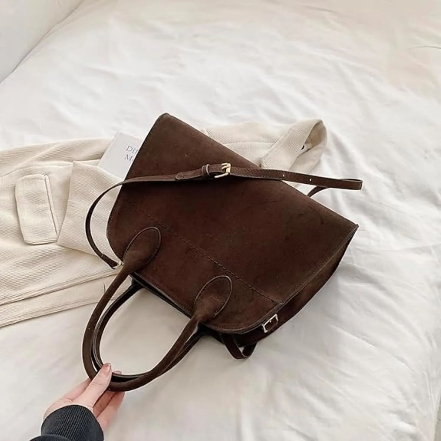 suede bags for women,Women's Suede Purse Vintage Top Handle Bag, Fashion Retro Shoulder Satchel Work Leather Bag