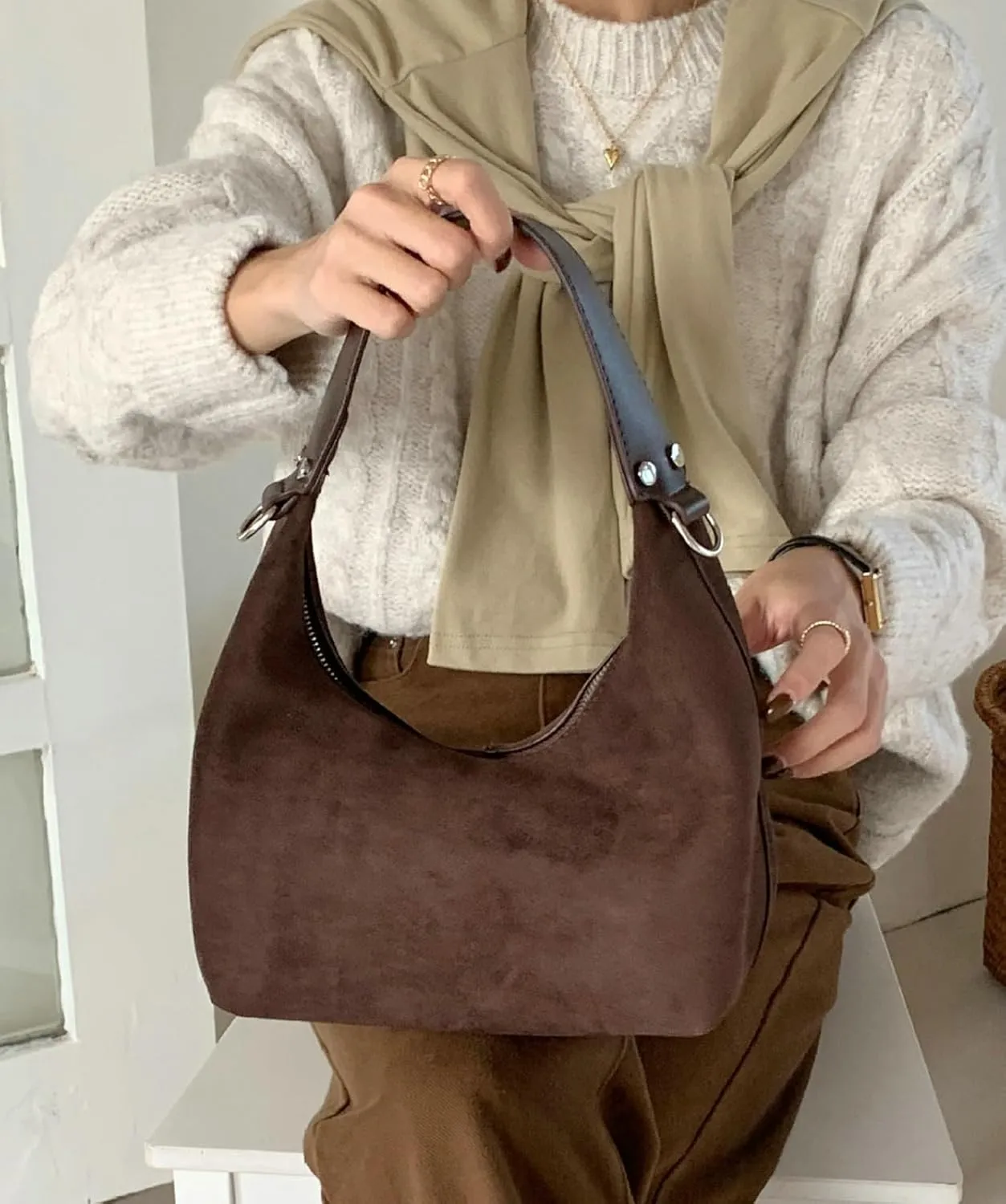 Suede Crescent Bag Women 2025 Retro Suede Slouchy Bag Fall Work Handbag Shoulder Bag Slouchy Tote Underarm Purse