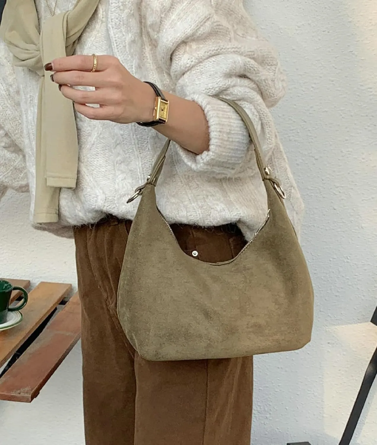 Suede Crescent Bag Women 2025 Retro Suede Slouchy Bag Fall Work Handbag Shoulder Bag Slouchy Tote Underarm Purse