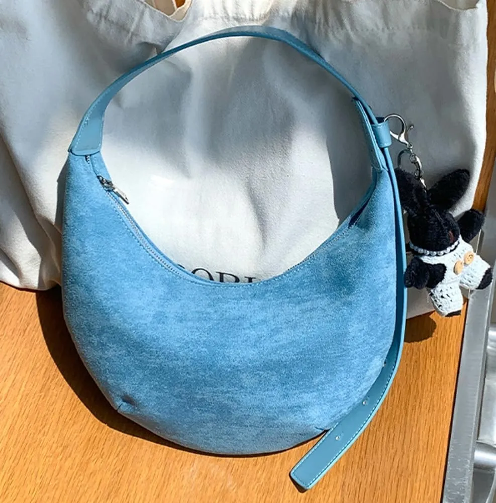 Suede Crescent Half Moon Hobo Slouchy Shoulder Handbag Purse Clutch Work Office Bag