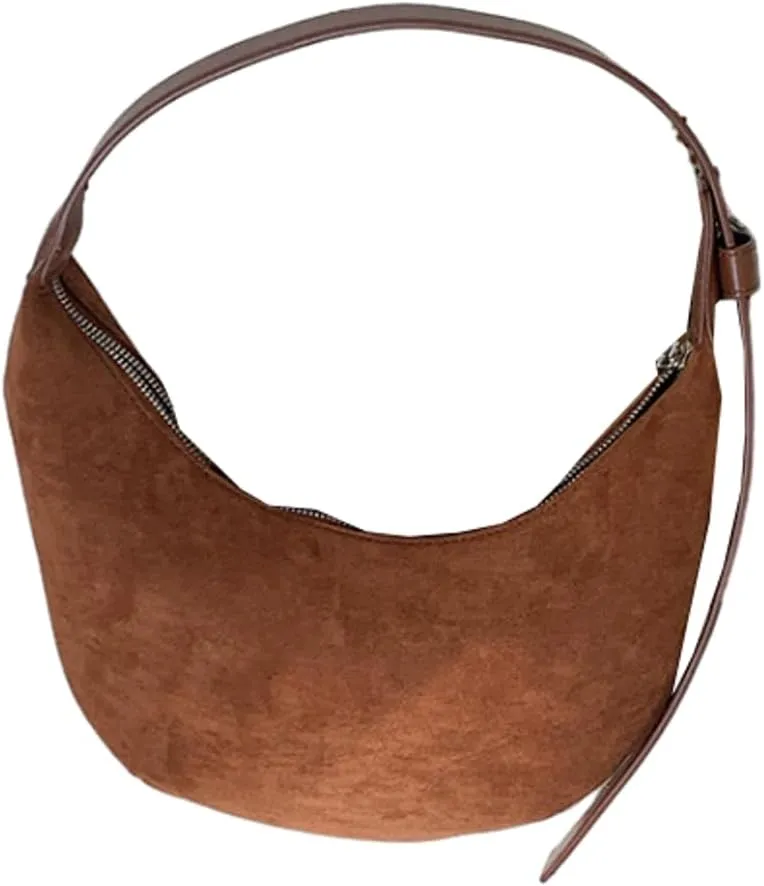 Suede Crescent Half Moon Hobo Slouchy Shoulder Handbag Purse Clutch Work Office Bag