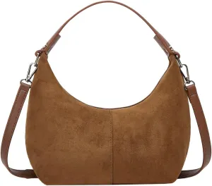 Suede Crescent Tote Bags for Women Vintage Shoulder Bag Brown Suede Handbag Casual Crossbody Bag Travel Work Purse