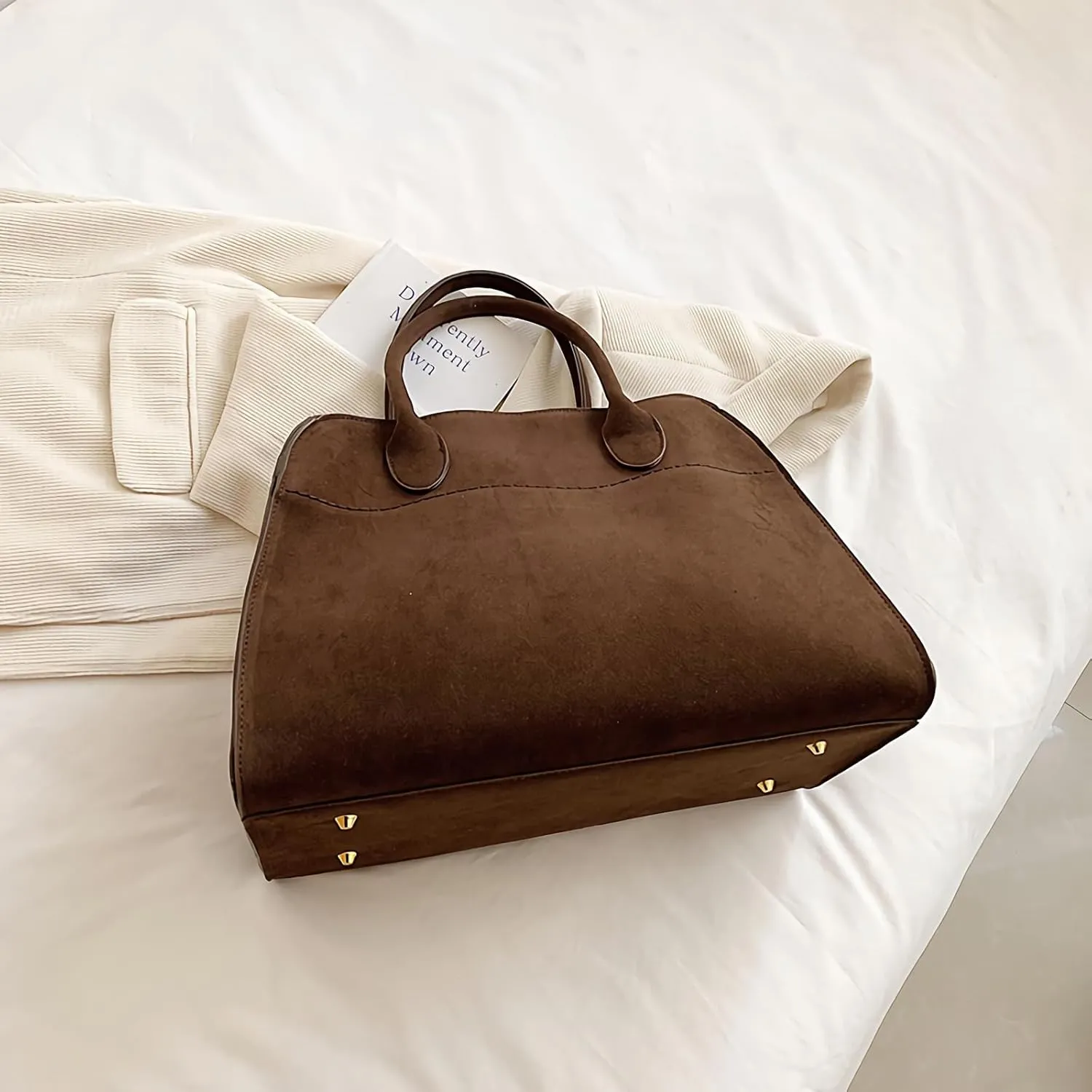 Suede Crossbody Bags For Women，Suede Leather Bag Retro Crossbody Shoulder Bag Casual Work Office Tote Top-Handle Satchel Bag